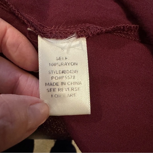 Pink Lily Wine Colored Smocked Long Sleeve Mini Dress - Picture 6 of 7